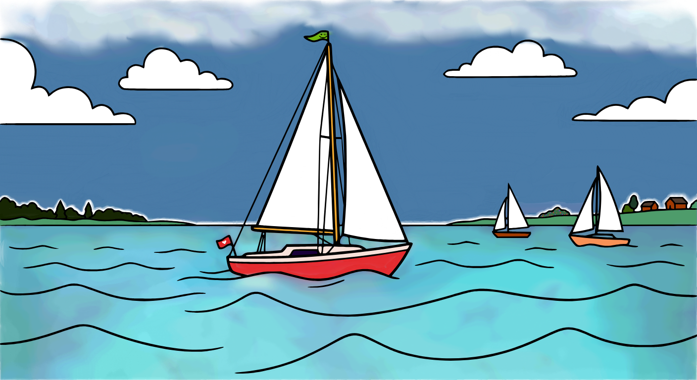 Sailboats on gentle ocean waves, colored by Hae