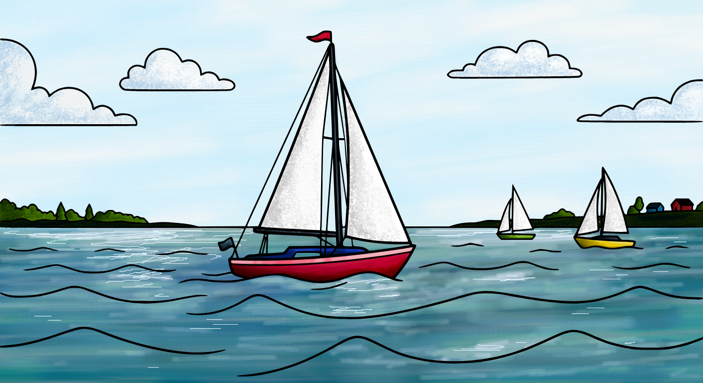 Sailboats on gentle ocean waves, colored by Evrost