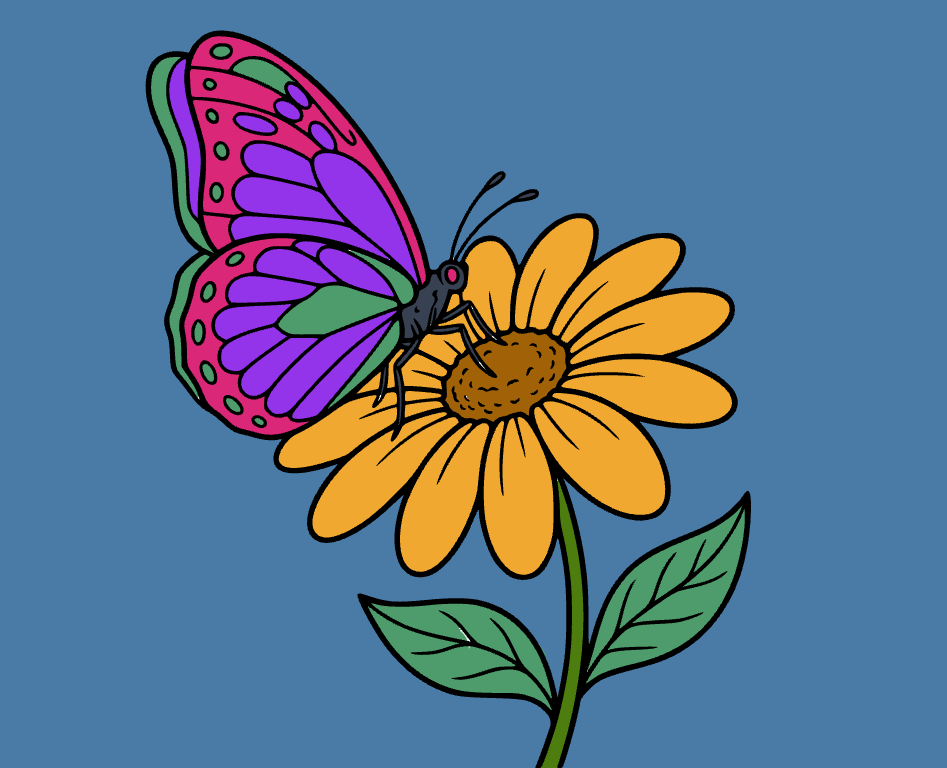Butterfly on flower, colored by Vijaygarv
