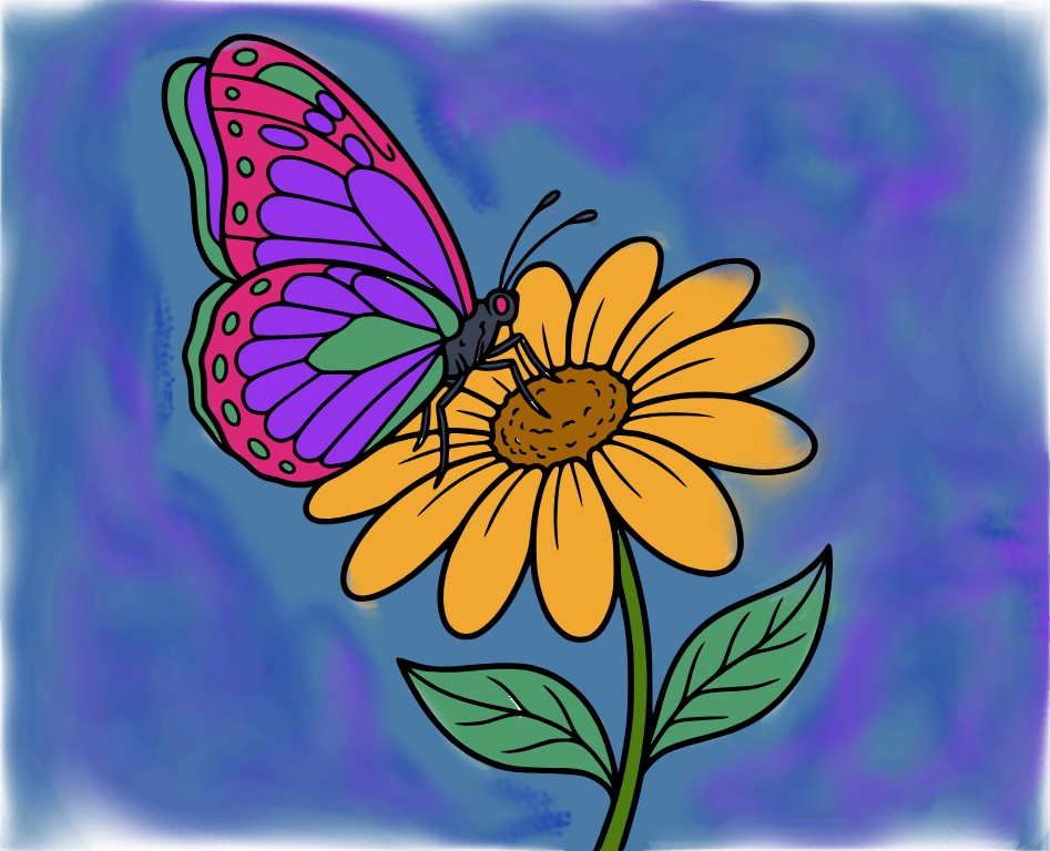 Butterfly on flower, colored by Vijaygarv