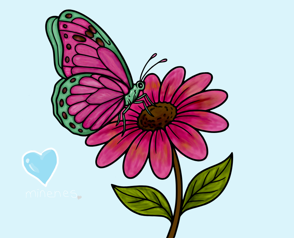 Butterfly on flower, colored by Mine