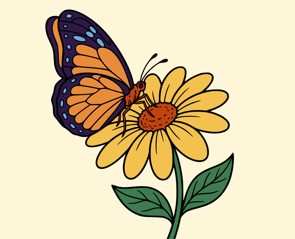 Butterfly on flower, colored by Test 2