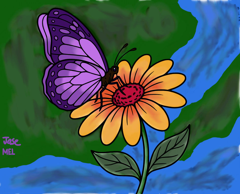 Butterfly on flower, colored by Night