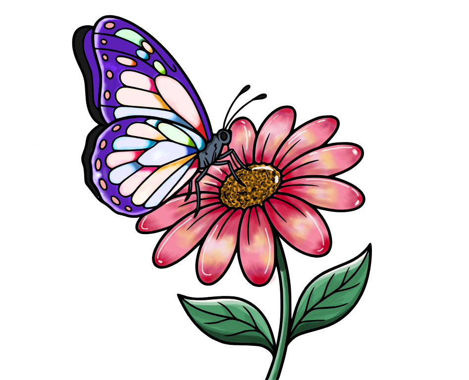 Butterfly on flower, colored by Radio_Lady