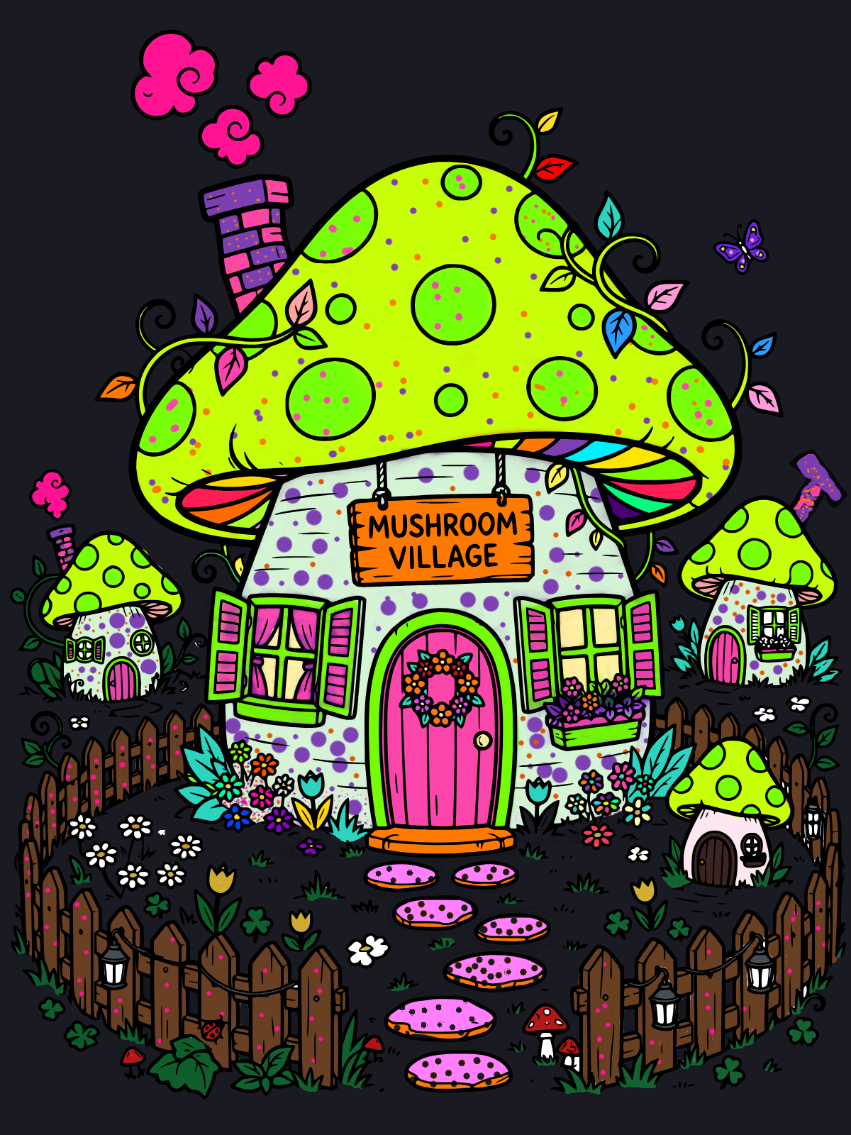Mushroom village, colored by 𖤐 → Sᴘᴊɪɴx ⸸