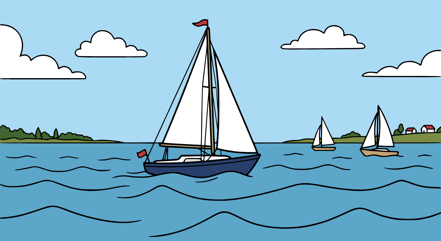 Sailboats on gentle ocean waves, colored by Elvis Lleshi
