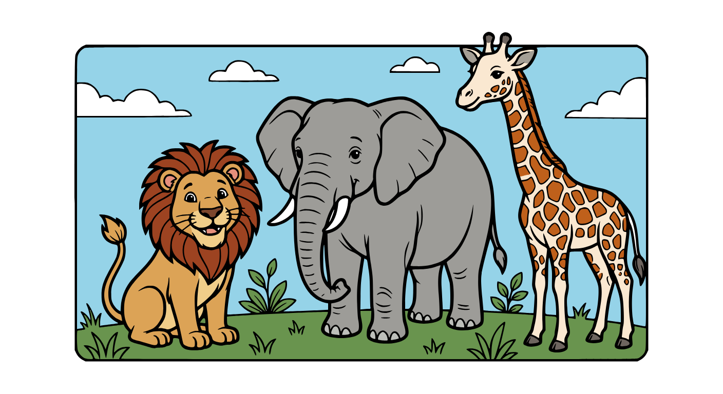 Lion, Elephant and Giraffe, colored by Elvis Lleshi